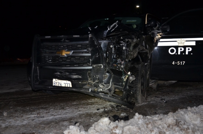 Photo of police vehicle involved in collision.