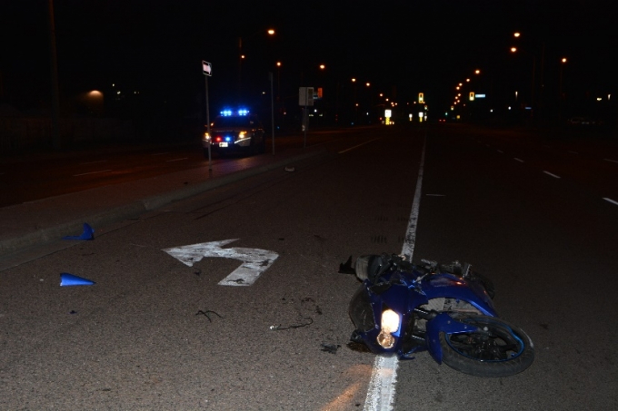 The final resting place of the motorcycle after the collision.