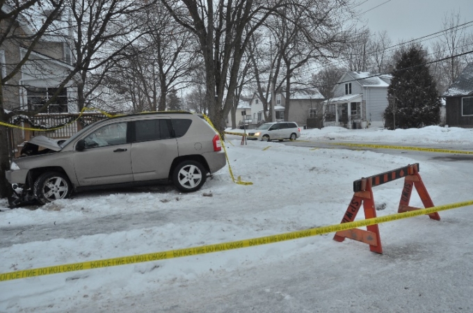 The Jeep Compass is seen to the left of the photo, in contact with the tree.