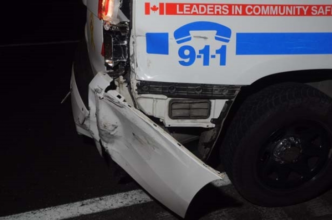 Damage to WO #3&rsquo;s police vehicle as a result of being rammed by the GMC.