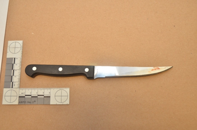 Photo of blood stained knife from scene
