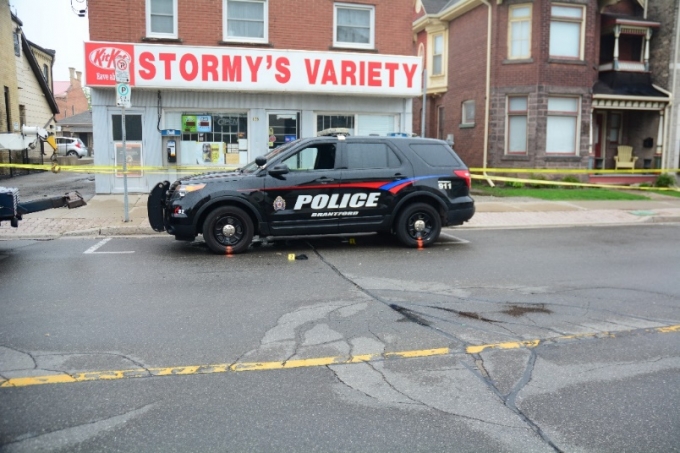 Location of the involved police vehicle with exhibit markers indicating the location of the Complainant’s toque and cellphone.