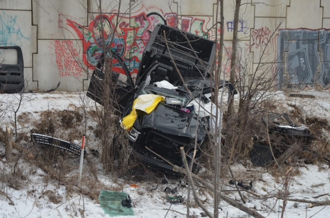 Figure 6. Images showing the damage to the pickup truck in its final rest position.
