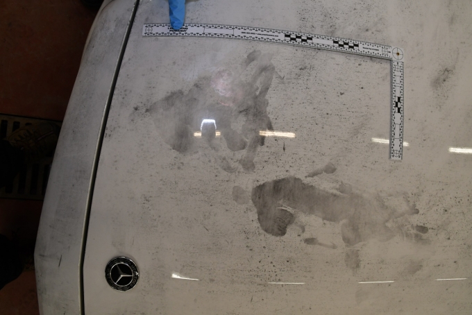 Figure 2 – Les empreintes de mains sur le capot de la Mercedes Benz.