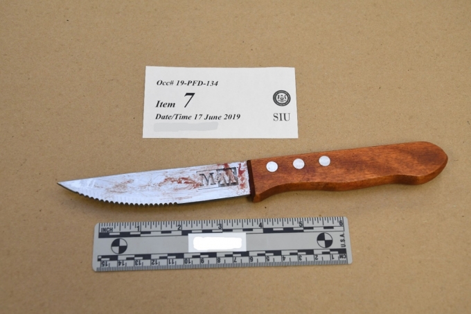 Figure 2 - The knife that was located inside the Complainant's home.
