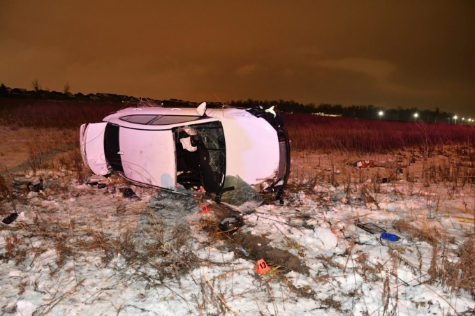 Figure 5 - The Hyundai Elantra situated on its side in the field.