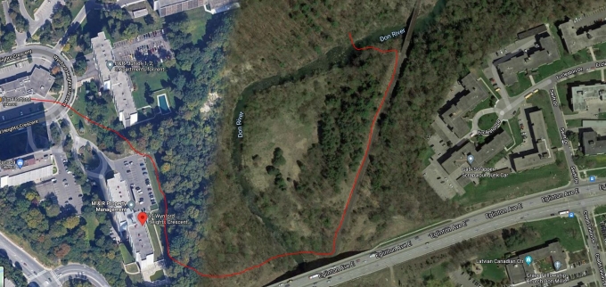 Figure 1 - A google maps image marked with a red line to depict the pursuit route that was described by the witnesses.  