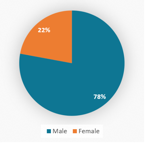 Pie chart showing affected persons by gender: 78% of all affected persons were male and 22% were female. 