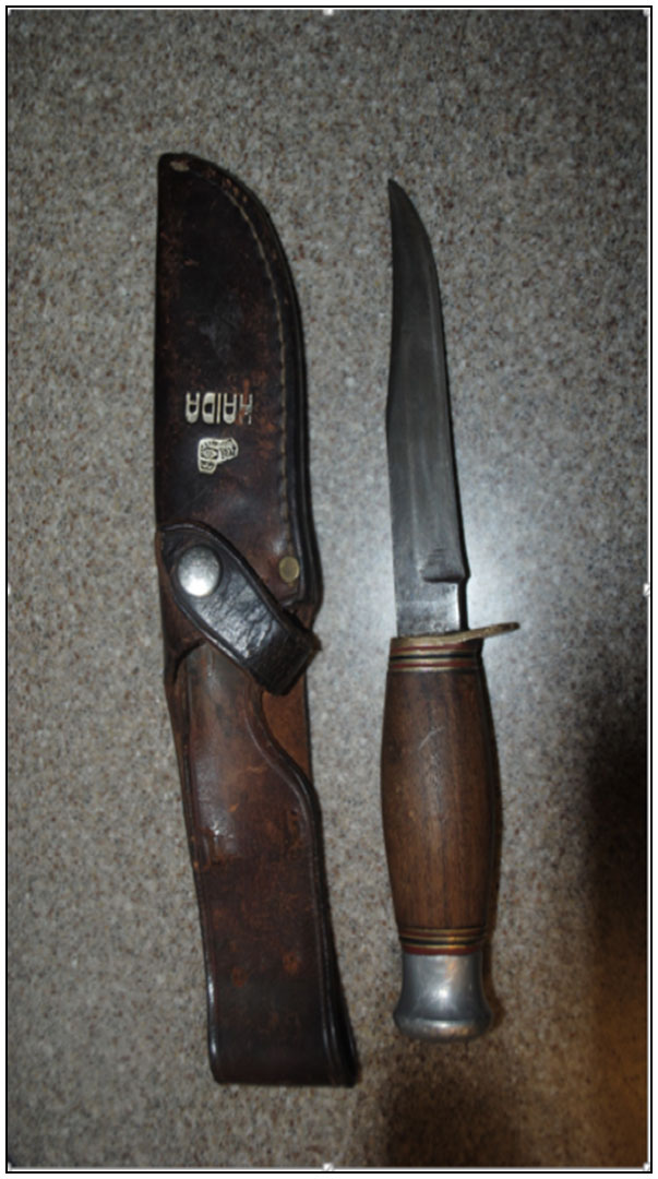 The knife located in the waist at the back of the Complainant’s pants.