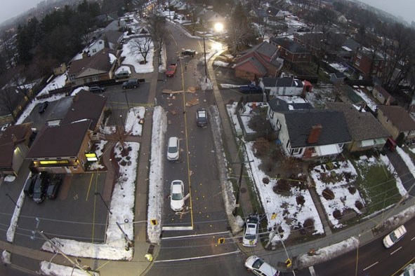Overhead photo taken of the scene