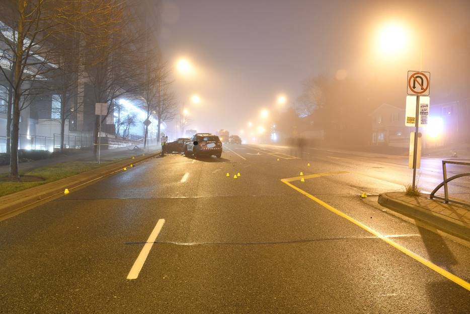 Figure 3 &ndash; Vue vers le sud montrant la collision sur les voies en direction nord de l&rsquo;avenue Bayview