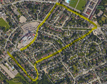 Cette image Google Map montre l’itinéraire emprunté par le TC no 14 et l’AI.