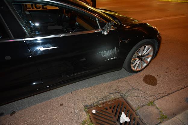 Figure 3 &ndash; Damage to the front passenger side of the Tesla