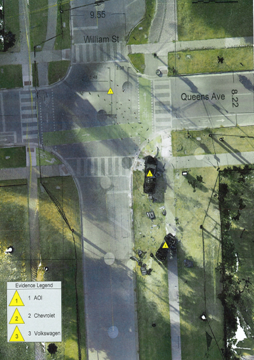 Figure 1 – Image aérienne des lieux de la collision tirée du rapport du spécialiste de la reconstitution des collisions du SPL